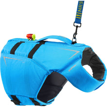 Load image into Gallery viewer, Blue life jacket with black accents and NRS logo on a white background