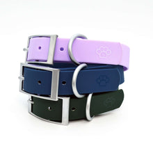 Load image into Gallery viewer, Easy-clean PVC dog collars in navy blue, green, and purple