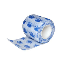 Load image into Gallery viewer, Cohesive bandage 2 inch vet wrap roll in white with paw-print pattern