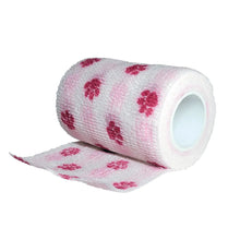 Load image into Gallery viewer, Cohesive bandage 3 inch vet wrap roll in white with paw-print pattern