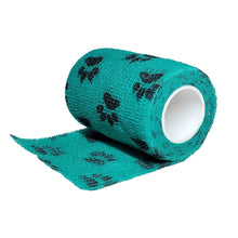 Load image into Gallery viewer, Cohesive bandage 3 inch vet wrap roll in emerald green with paw-print pattern