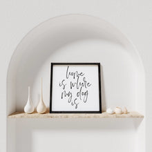 Load image into Gallery viewer, Back of the "Home Is Where My Dog Is" wood sign showing the keyhole hanger for flush hanging