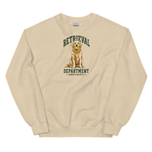 Load image into Gallery viewer, Sand Golden Retriever crewneck sweatshirt with dark Retrieval Department lettering and illustrated dog, front view