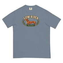 Load image into Gallery viewer, Dachshund Low Rider Social Club T-Shirt in Blue Jean, front graphic view