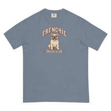 Load image into Gallery viewer, Frenchie Social Club T-Shirt in Blue Jean, front graphic view