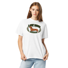 Load image into Gallery viewer, Woman wearing the Dachshund Low Rider Social Club T-Shirt in White