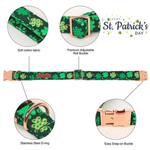 Load image into Gallery viewer, Saint Patrick's Day Pet Collar &amp; Leash Set - Green Shamrock Dog
