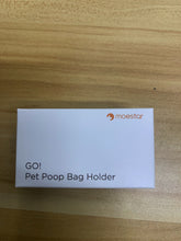 Load image into Gallery viewer, Moestar GO Pet Poop Bag Holder product packaging box with Moestar branding on wooden surface
