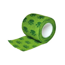 Load image into Gallery viewer, Cohesive bandage 2 inch vet wrap roll in green with paw-print pattern
