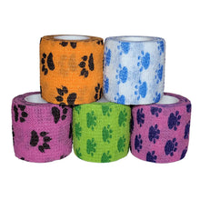 Load image into Gallery viewer, Self-adhering cohesive bandage vet wrap, 2 inch by 5 yard, with paw-print pattern — for cats and small dogs
