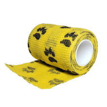Load image into Gallery viewer, Cohesive bandage 3 inch vet wrap roll in yellow with paw-print pattern
