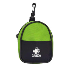 Load image into Gallery viewer, Small Pet First Aid Kit shown in blue and green color options with belt loop and leash carabiner
