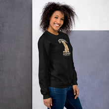 Load image into Gallery viewer, Model wearing the Black Retrieval Department Golden Retriever crewneck sweatshirt
