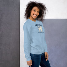 Load image into Gallery viewer, Woman wearing the Light Blue Samoyed Social Club crewneck sweatshirt
